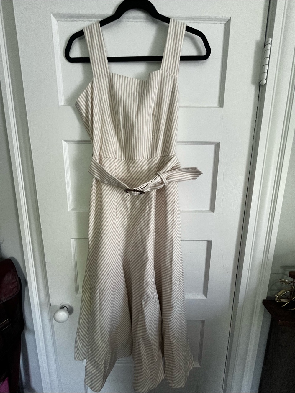 NWT Ann Taylor Classic Cream Striped A-Line Dress with Belt